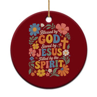 Boho Floral Christian Ceramic Ornament Blessed Saved By Jesus Cross Flower