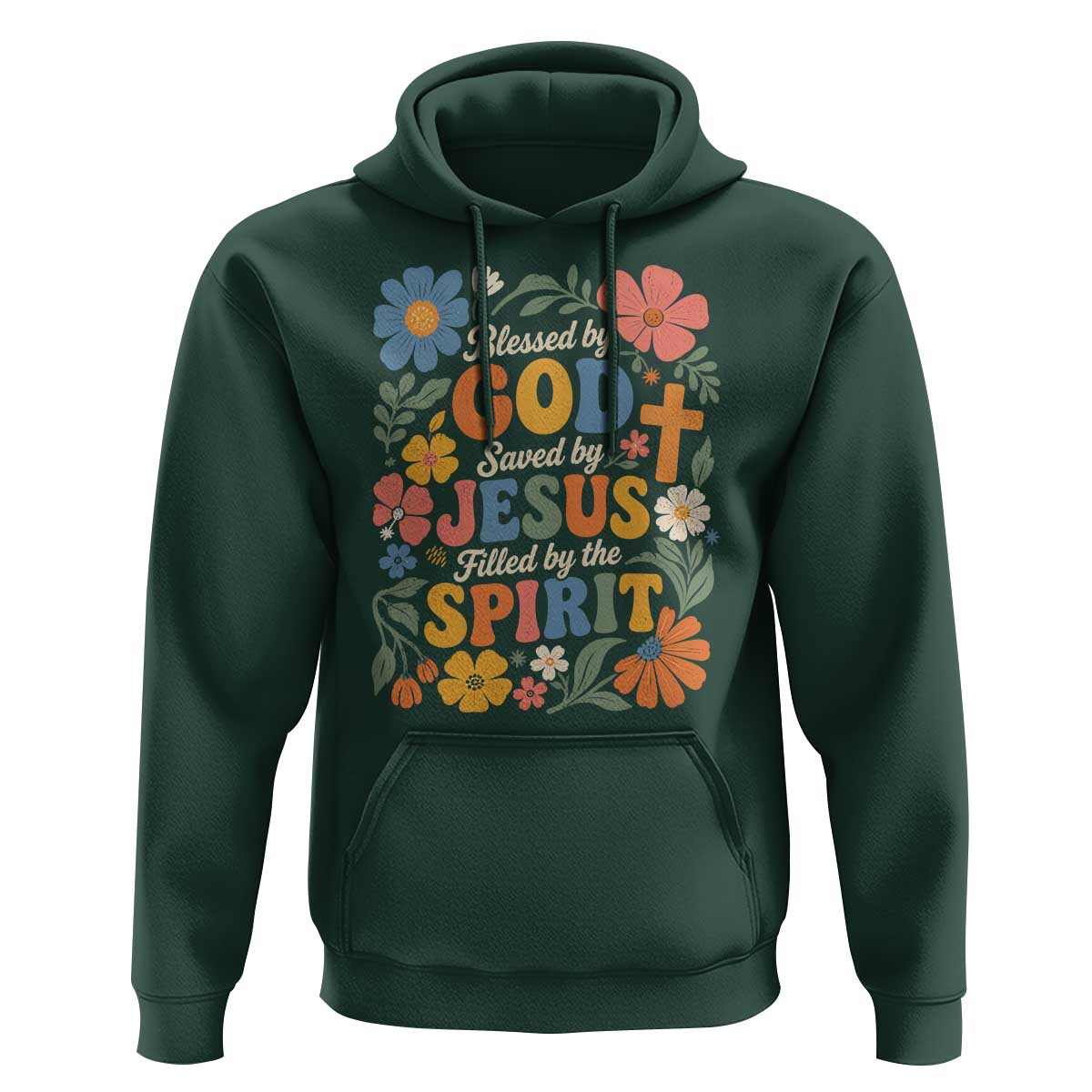 Boho Floral Christian Hoodie Blessed Saved By Jesus Cross Flower