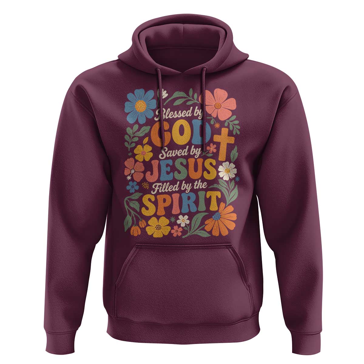 Boho Floral Christian Hoodie Blessed Saved By Jesus Cross Flower