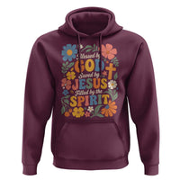 Boho Floral Christian Hoodie Blessed Saved By Jesus Cross Flower
