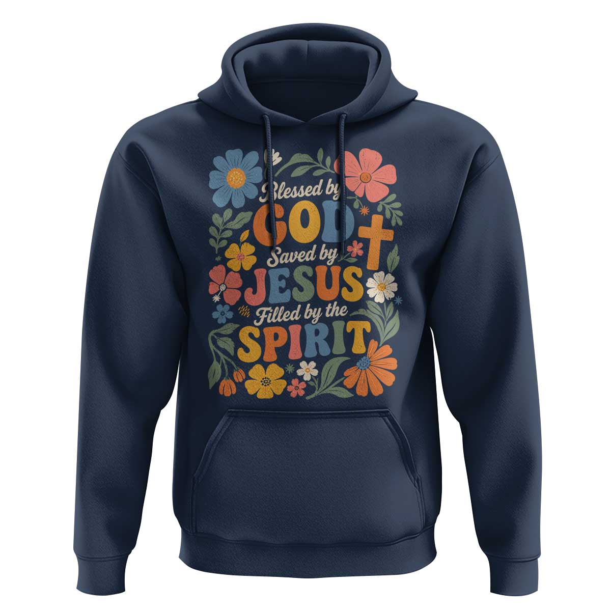 Boho Floral Christian Hoodie Blessed Saved By Jesus Cross Flower