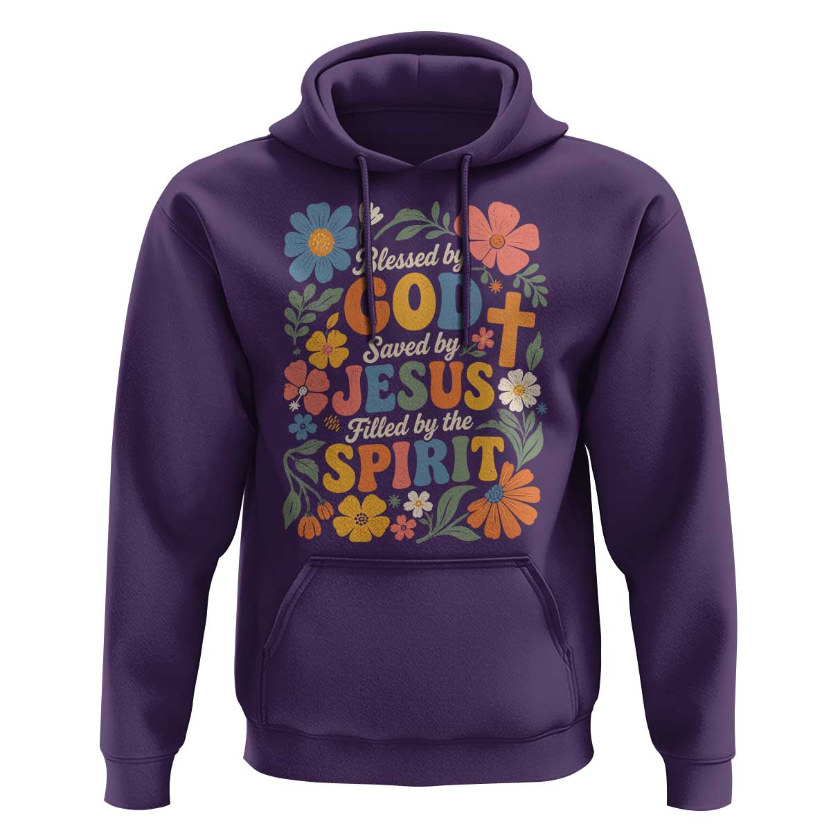 Boho Floral Christian Hoodie Blessed Saved By Jesus Cross Flower