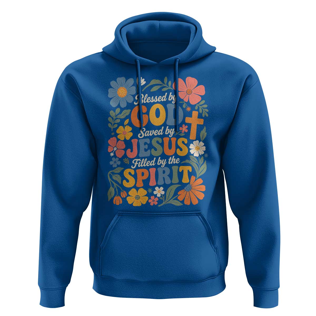 Boho Floral Christian Hoodie Blessed Saved By Jesus Cross Flower