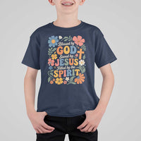 Boho Floral Christian T Shirt For Kid Blessed Saved By Jesus Cross Flower