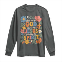 Boho Floral Christian Long Sleeve Shirt Blessed Saved By Jesus Cross Flower