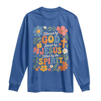 Boho Floral Christian Long Sleeve Shirt Blessed Saved By Jesus Cross Flower