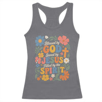 Boho Floral Christian Racerback Tank Top Blessed Saved By Jesus Cross Flower