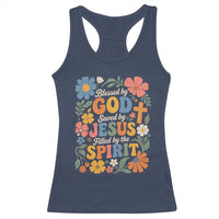Boho Floral Christian Racerback Tank Top Blessed Saved By Jesus Cross Flower