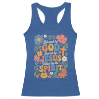 Boho Floral Christian Racerback Tank Top Blessed Saved By Jesus Cross Flower