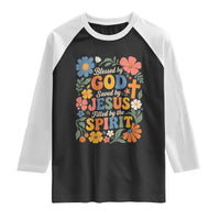 Boho Floral Christian Raglan Shirt Blessed Saved By Jesus Cross Flower