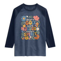 Boho Floral Christian Raglan Shirt Blessed Saved By Jesus Cross Flower