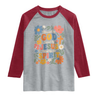 Boho Floral Christian Raglan Shirt Blessed Saved By Jesus Cross Flower