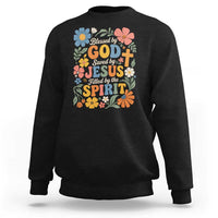 Boho Floral Christian Sweatshirt Blessed Saved By Jesus Cross Flower