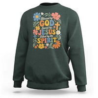 Boho Floral Christian Sweatshirt Blessed Saved By Jesus Cross Flower