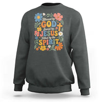 Boho Floral Christian Sweatshirt Blessed Saved By Jesus Cross Flower