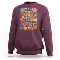 Boho Floral Christian Sweatshirt Blessed Saved By Jesus Cross Flower