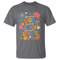 Boho Floral Christian T Shirt Blessed Saved By Jesus Cross Flower