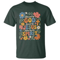 Boho Floral Christian T Shirt Blessed Saved By Jesus Cross Flower