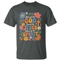 Boho Floral Christian T Shirt Blessed Saved By Jesus Cross Flower