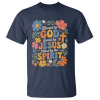 Boho Floral Christian T Shirt Blessed Saved By Jesus Cross Flower