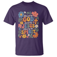 Boho Floral Christian T Shirt Blessed Saved By Jesus Cross Flower