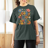 Boho Floral Christian T Shirt For Women Blessed Saved By Jesus Cross Flower
