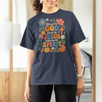 Boho Floral Christian T Shirt For Women Blessed Saved By Jesus Cross Flower