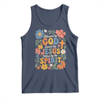 Boho Floral Christian Tank Top Blessed Saved By Jesus Cross Flower