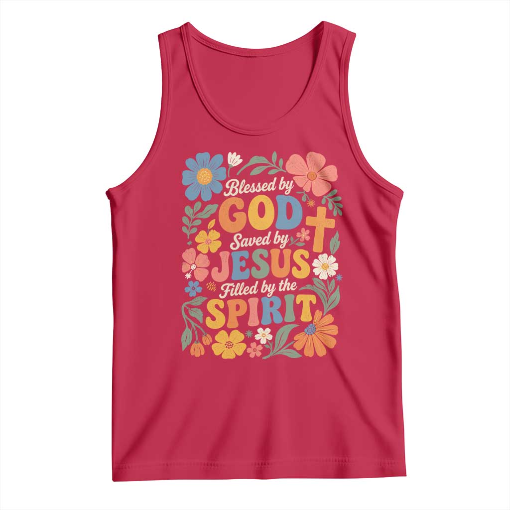 Boho Floral Christian Tank Top Blessed Saved By Jesus Cross Flower
