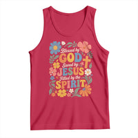 Boho Floral Christian Tank Top Blessed Saved By Jesus Cross Flower