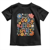 Boho Floral Christian Toddler T Shirt Blessed Saved By Jesus Cross Flower