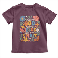 Boho Floral Christian Toddler T Shirt Blessed Saved By Jesus Cross Flower