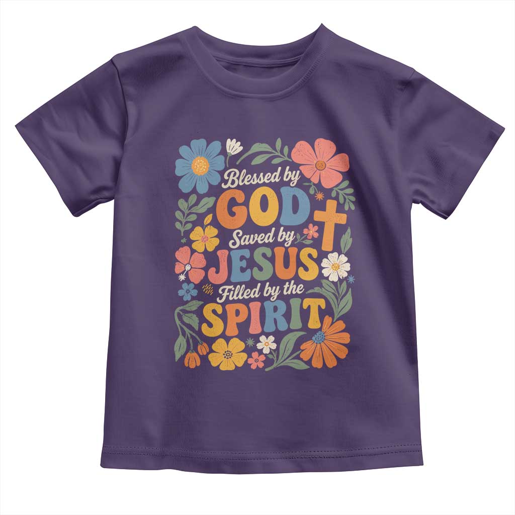 Boho Floral Christian Toddler T Shirt Blessed Saved By Jesus Cross Flower