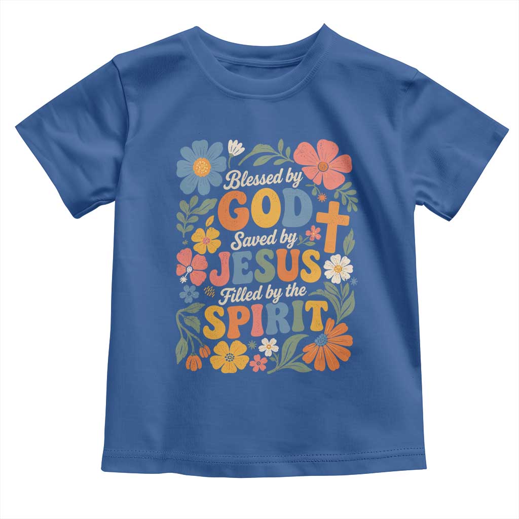 Boho Floral Christian Toddler T Shirt Blessed Saved By Jesus Cross Flower
