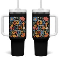 Boho Floral Christian Tumbler With Handle Blessed Saved By Jesus Cross Flower