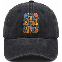 Boho Floral Christian Washed Cotton Baseball Cap Blessed Saved By Jesus Cross Flower