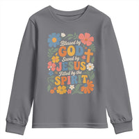 Boho Floral Christian Youth Sweatshirt Blessed Saved By Jesus Cross Flower