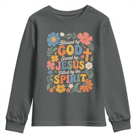 Boho Floral Christian Youth Sweatshirt Blessed Saved By Jesus Cross Flower