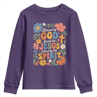 Boho Floral Christian Youth Sweatshirt Blessed Saved By Jesus Cross Flower