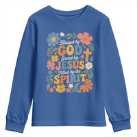 Boho Floral Christian Youth Sweatshirt Blessed Saved By Jesus Cross Flower