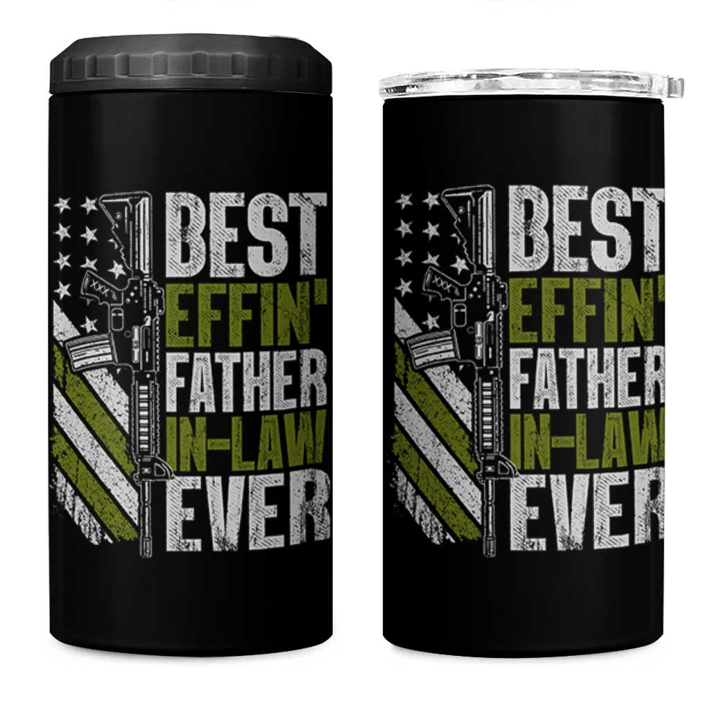 Best Effin’ Father In Law Ever 4 in 1 Can Cooler Tumbler FIL Gun American Flag