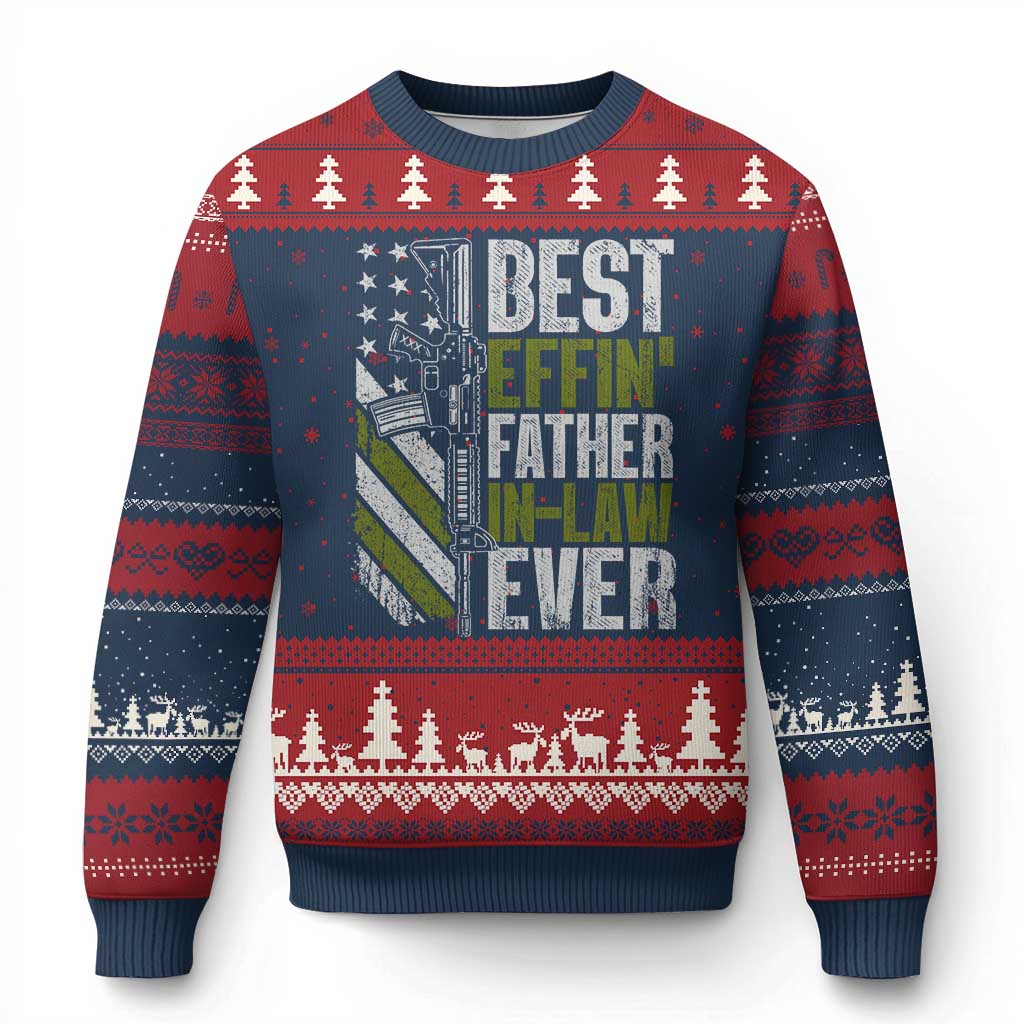 Best Effin’ Father In Law Ever Ugly Christmas Sweater FIL Gun American Flag