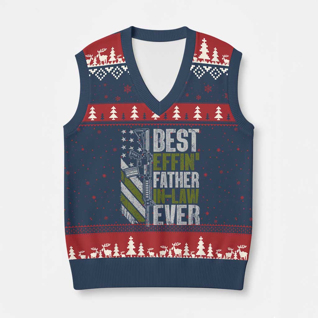 Best Effin’ Father In Law Ever V-Neck Knit Sweater Vest FIL Gun American Flag