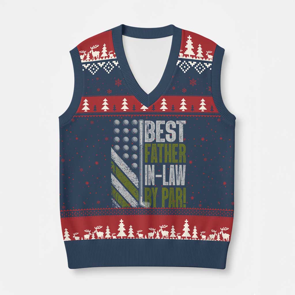 Father In Law Golf V-Neck Knit Sweater Vest Best FIL By Par Fathers Day Gift for Golfers