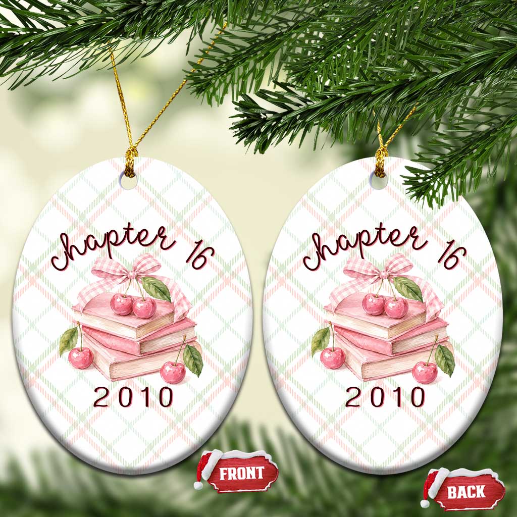 Sweet Chapter 16 Birthday Ceramic Ornament Cherry Books 16th Birthday Gifts For Her Book Lover