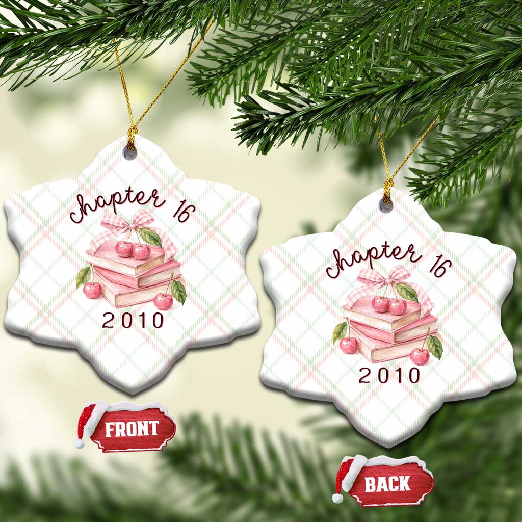 Sweet Chapter 16 Birthday Ceramic Ornament Cherry Books 16th Birthday Gifts For Her Book Lover