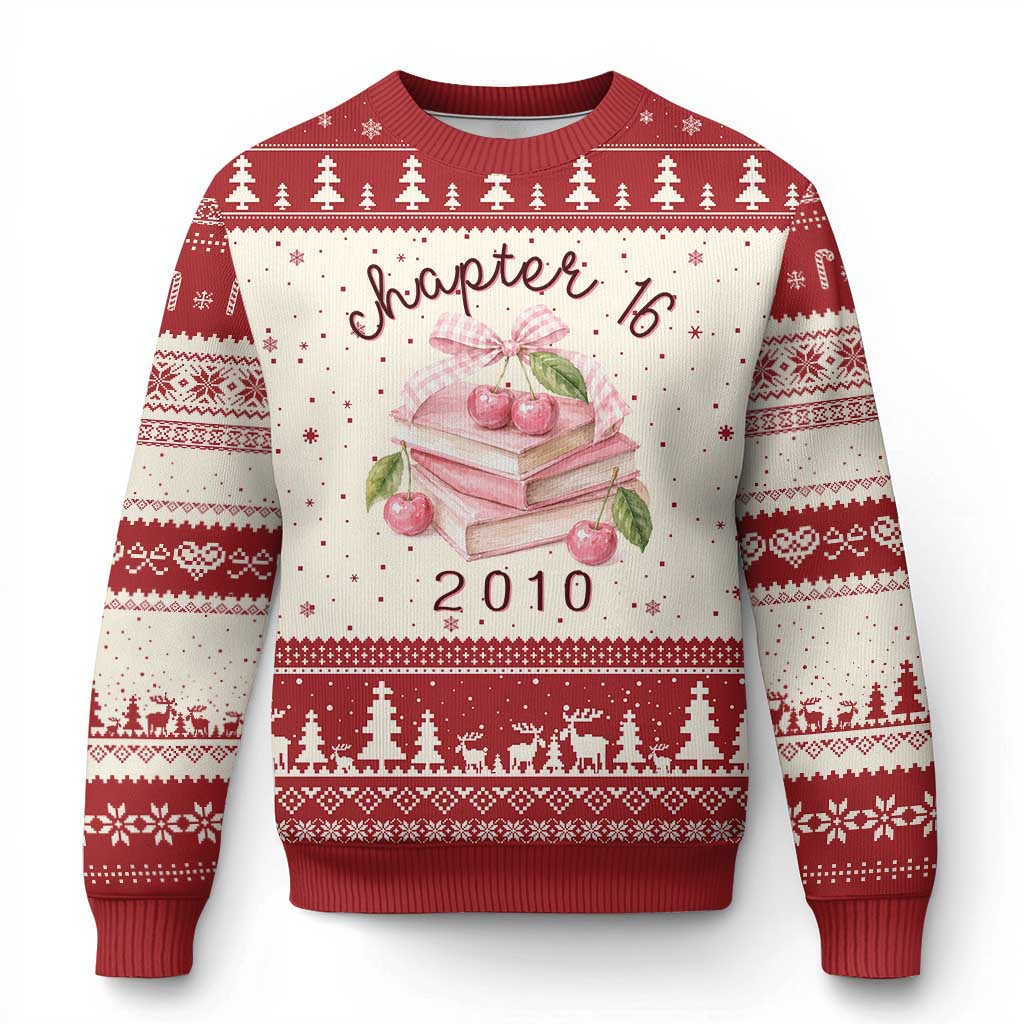 Sweet Chapter 16 Birthday Ugly Christmas Sweater Cherry Books 16th Birthday Gifts For Her Book Lover