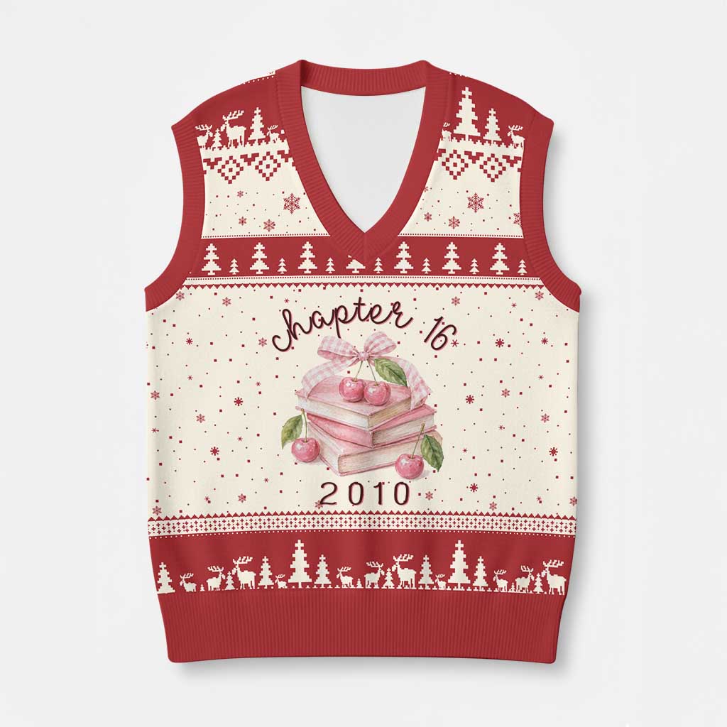 Sweet Chapter 16 Birthday V-Neck Knit Sweater Vest Cherry Books 16th Birthday Gifts For Her Book Lover