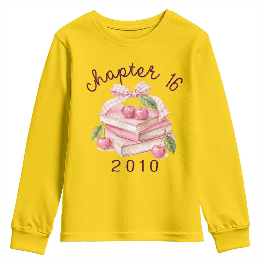 Sweet Chapter 16 Birthday Youth Sweatshirt Cherry Books 16th Birthday Gifts For Her Book Lover