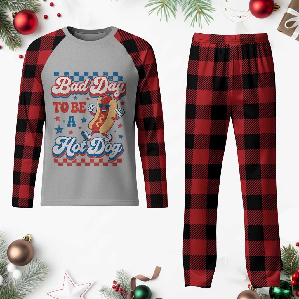 Bad Day To Be A Hot Dog Plaid Pajama Set Hotdog Lover Wiener 4th Of July